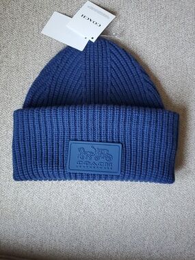 Coach Blue Wool Beanie Knit Hat